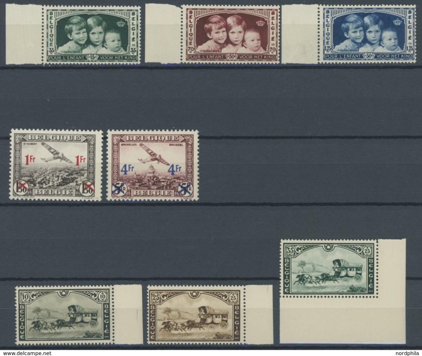 BELGIEN 396-404 **, 1935, 3 Postfrische Prachtsätze, Mi. 75.- - 1849 Mostrine