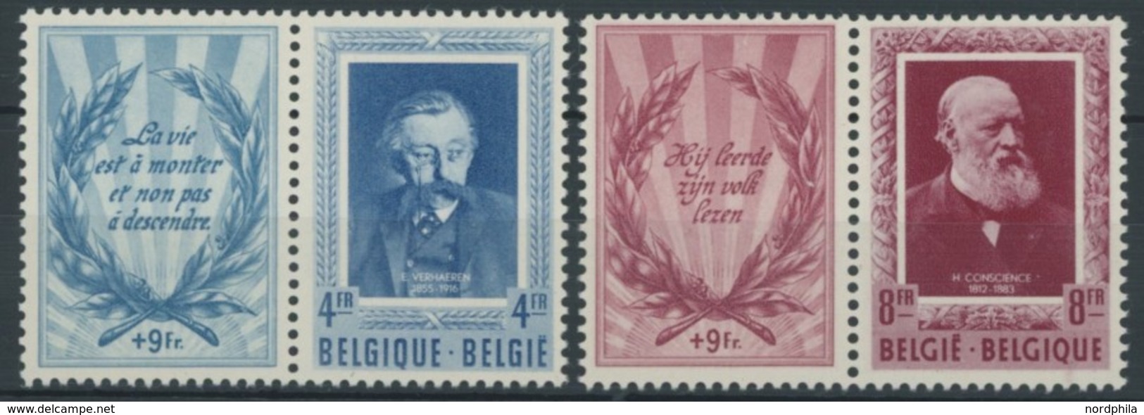 BELGIEN 947/8Zf **, 1952, Schriftsteller Mit Anhängenden Zierfeldern, Postfrisch, Pracht, Mi. 200.- - 1849 Epaulettes