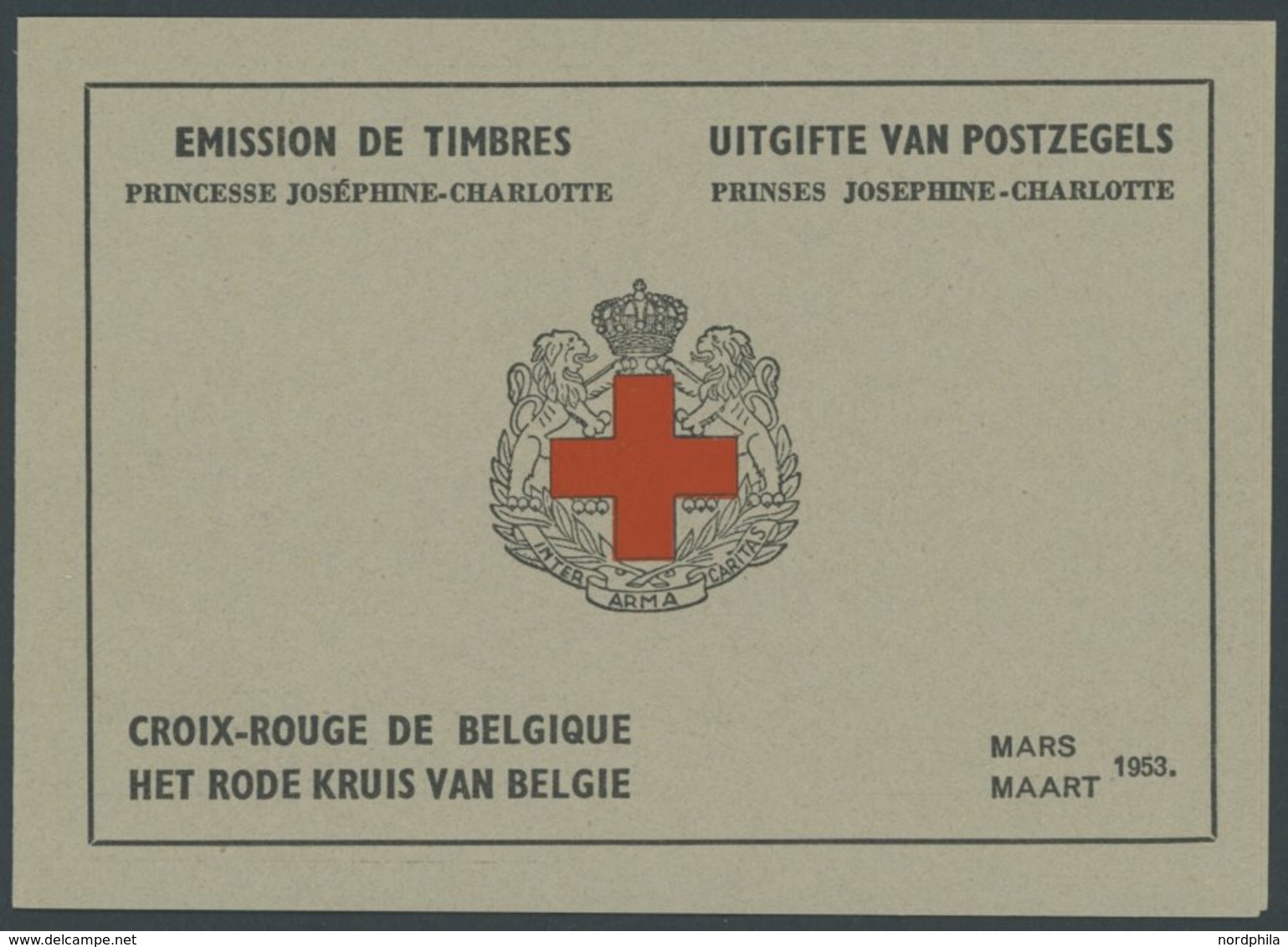 BELGIEN MH I **, 1953, 2 Fr. Rotes Kreuz Im Markenheftchen, Oberer Heftchenblatttext In Französisch, Pracht, Mi. 80.- - 1849 Epaulettes