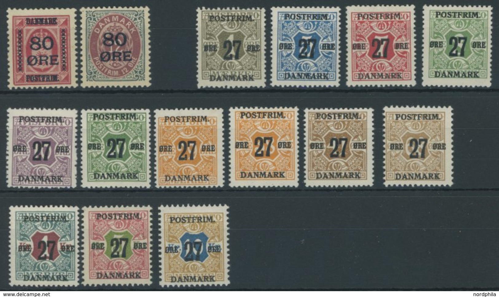 DÄNEMARK 82-96 *, 1915/8, Dienst- Und Verrechnungsmarken, Falzrest, 2 Prachtsätze (15 Werte), Mi. 120.- - Used Stamps