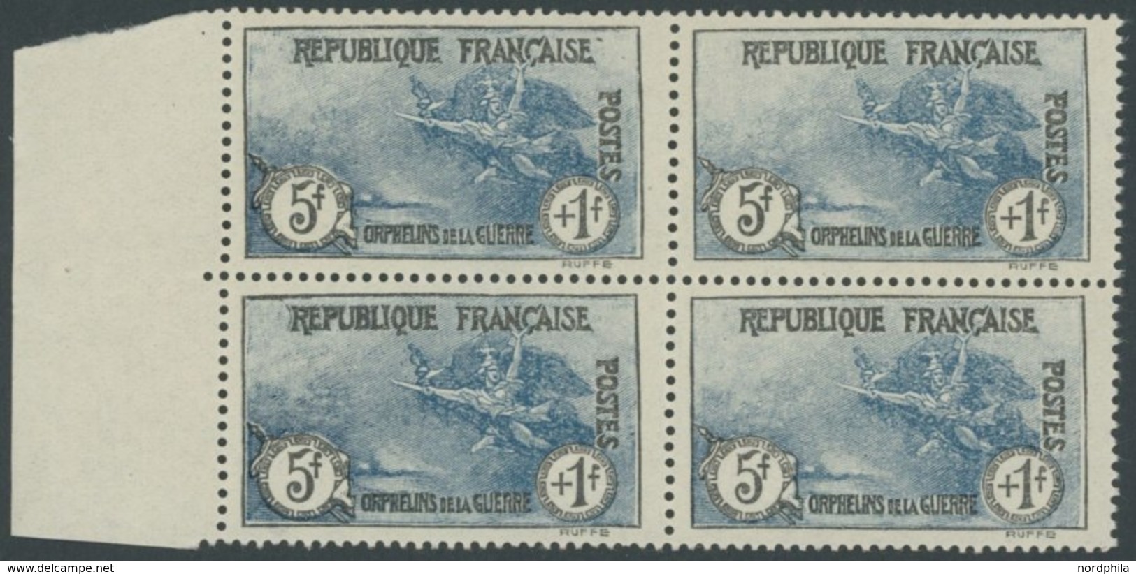 FRANKREICH 214 VB **, 1926, 5 Fr. Kriegswaisen Im Randviererblock, Postfrisch, Pracht, Mi. (720.-) - Autres & Non Classés