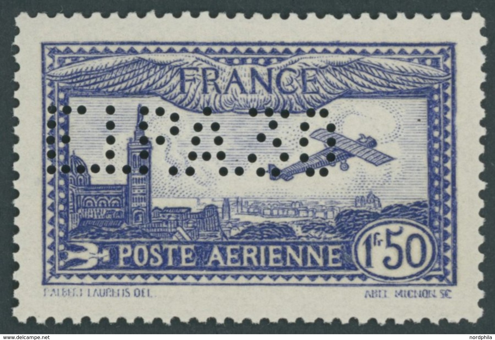 FRANKREICH 255I **, 1930, 1.50 Fr. Flugpost Mit Lochung E.I.P.A. 30, Pracht - Autres & Non Classés