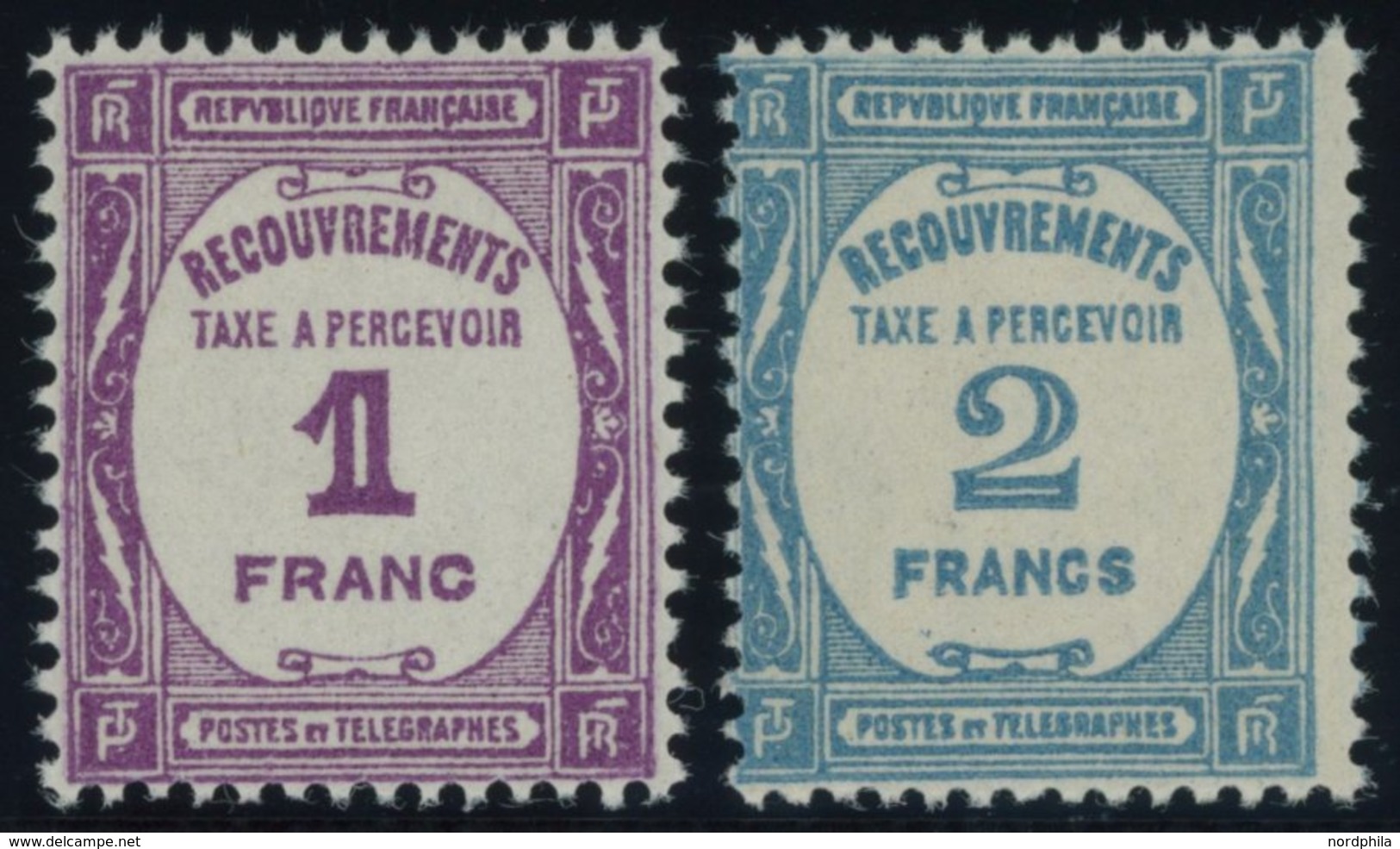 PORTOMARKEN P 60/1 **, 1927, 1 Fr. Violett Und 2 Fr. Hellblau, Postfrisch, 2 Prachtwerte, Mi. 140.- - Impuestos