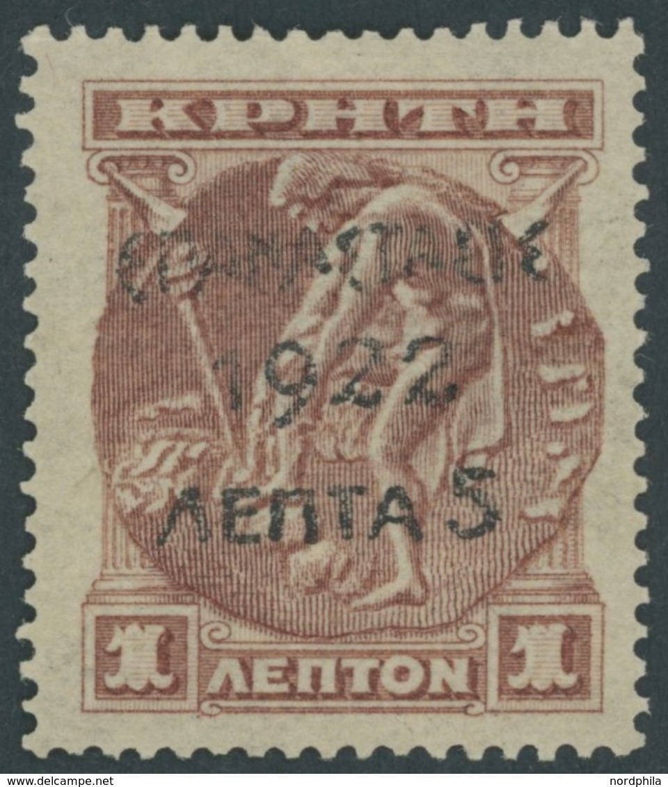 GRIECHENLAND IIIb *, Nicht Ausgegeben: 1923, 5 L. Auf 1 L. Rotbraun, Falzrest, Pracht - Sonstige & Ohne Zuordnung