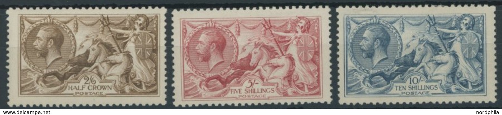 GROSSBRITANNIEN 141-43III *, 1918, Britania Und Seepferde, Bradbury, Falzreste, Prachtsatz, Mi. 500.- - Used Stamps