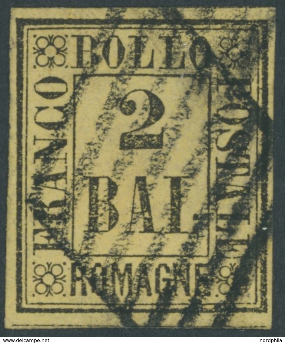 ROMAGNA 3 O, 1859, 2 Baj. Schwarz Auf Bräunlichgelb, Breitrandig, Pracht, Signiert Thier, Mi. 130.- - Romagna