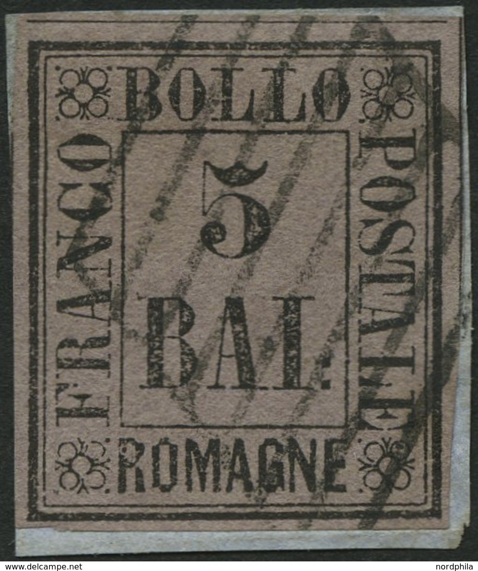 ROMAGNA 6 BrfStk, 1859, 5 Baj. Schwarz Auf Violett Auf Knappem Briefstück, Pracht, Gepr. U.a. Drahn, Mi. 420.- - Romagne