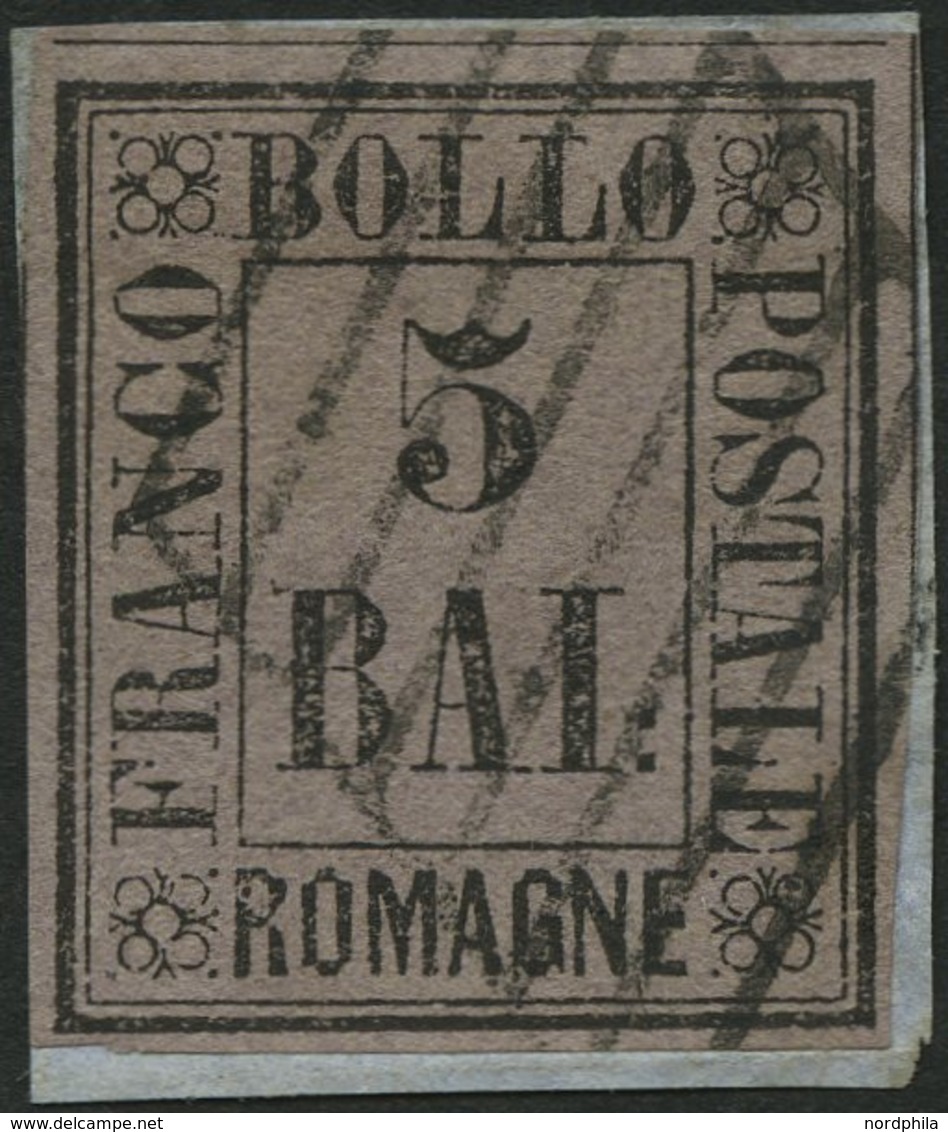 ROMAGNA 6 BrfStk, 1859, 5 Baj. Schwarz Auf Violett Auf Knappem Briefstück, Pracht, Gepr. U.a. Drahn, Mi. 420.- - Romagna