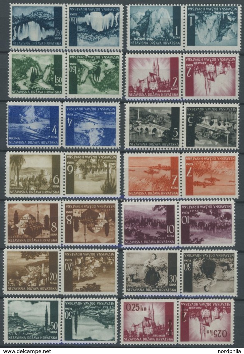 KROATIEN 48-64,82K **, 1941/2, Landschaften, 14 Kehrdruckwerte, Postfrisch, Pracht - Croacia