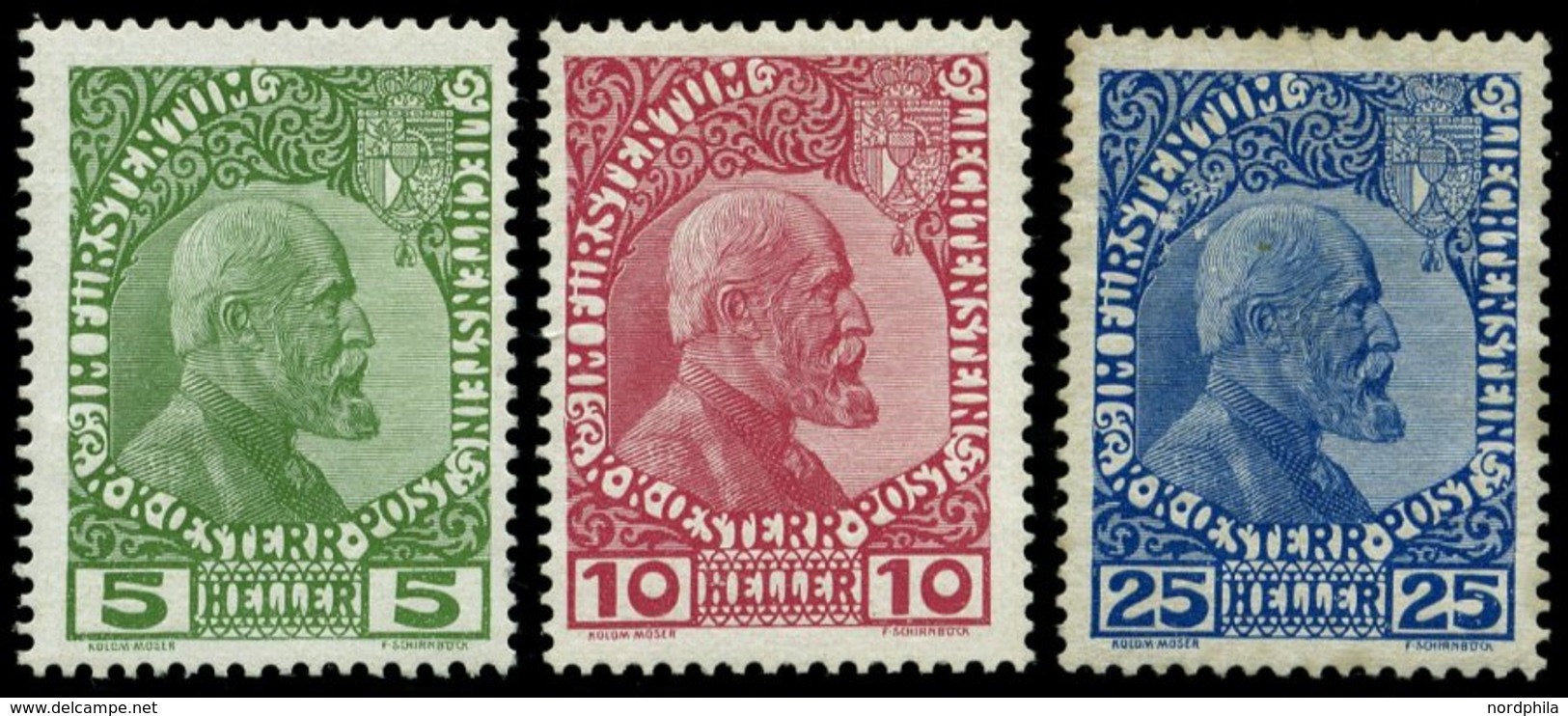 LIECHTENSTEIN 1-3x *, 1912, Fürst Johann II, Gestrichenes Papier, Falzreste, Prachtsatz, Mi. 220.- - Other & Unclassified