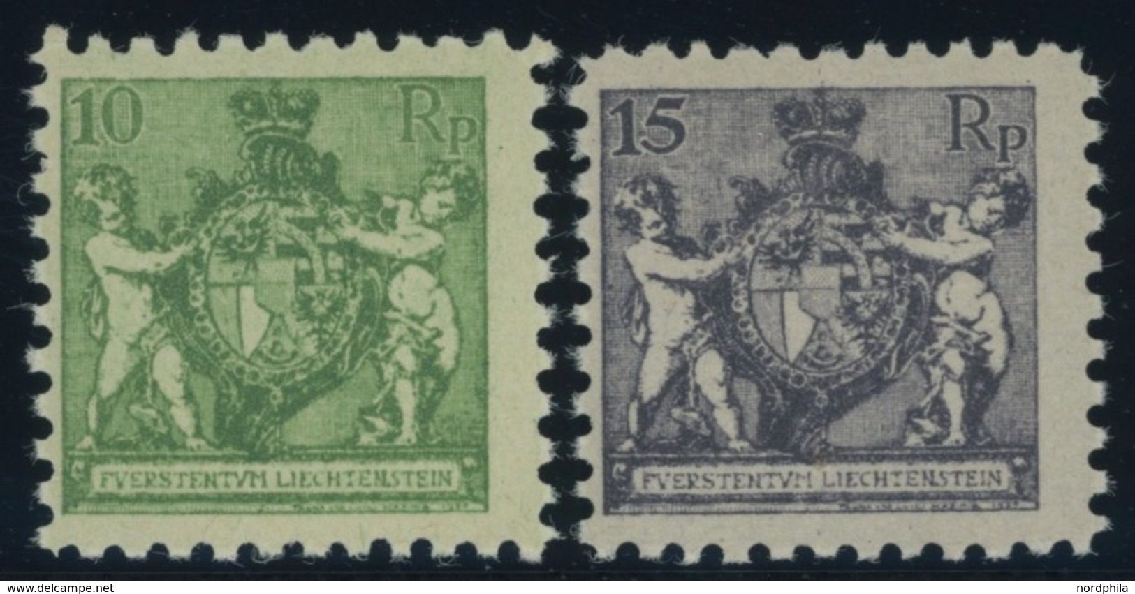 LIECHTENSTEIN 50A,52A **, 1921, 10 Rp. Dunkelgelblichgrün Und 15 Rp. Schwarzgrauviolett, Gezähnt L 91/2, Postfrisch, 2 P - Autres & Non Classés