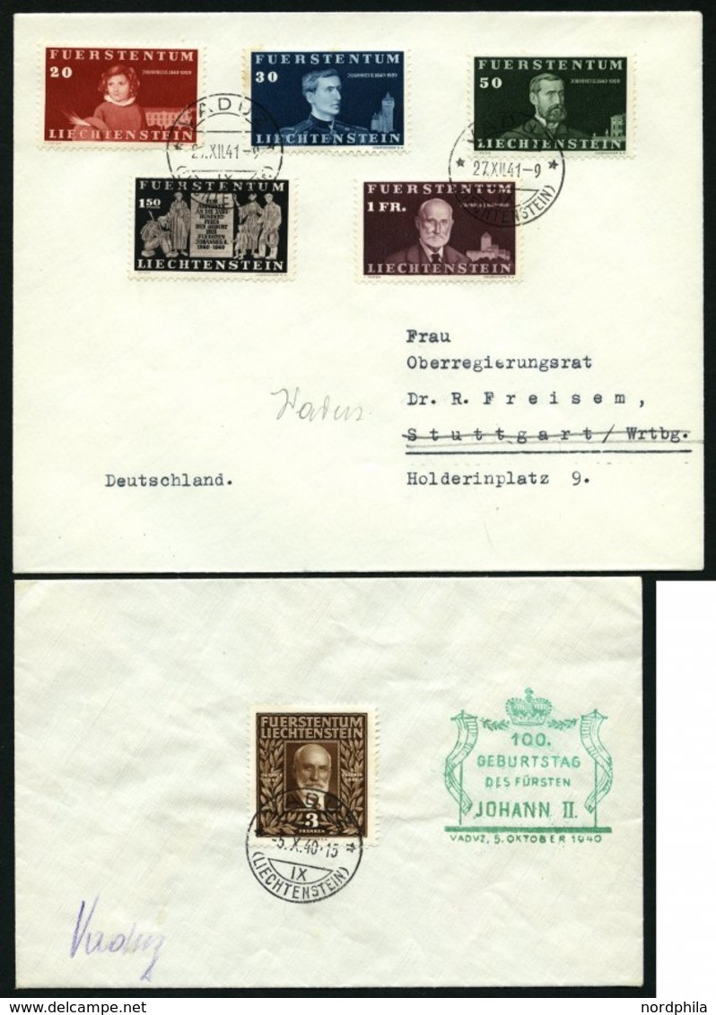 LIECHTENSTEIN 186-91 BRIEF, 1940, 100. Geburtstag, Prachtsatz Auf 2 Belegen - Autres & Non Classés