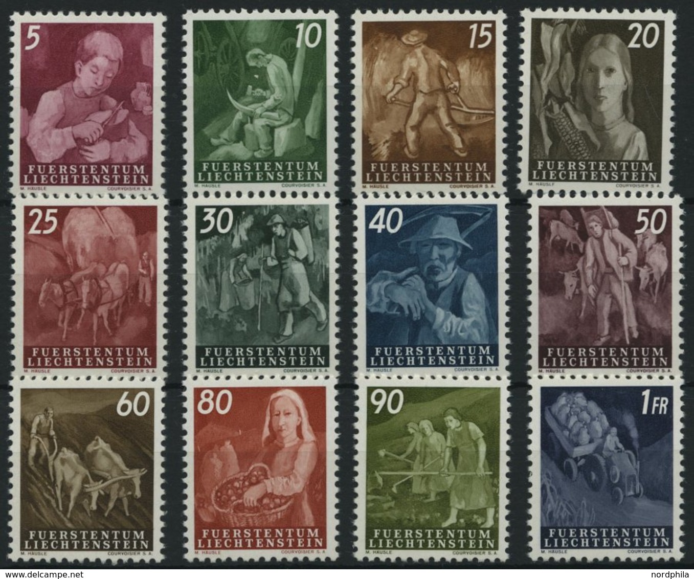 LIECHTENSTEIN 289-300 **, 1951, Landarbeit, Prachtsatz, Mi. 190.- - Otros & Sin Clasificación