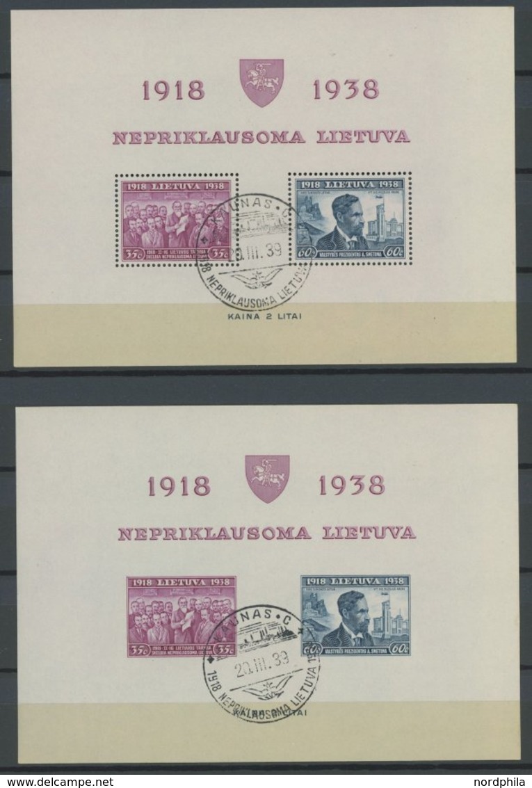 LITAUEN Bl. 1A/B O, 1939, Blockpaar 20 Jahre Republik, Sonderstempel, Pracht, Mi. 185.- - Lithuania