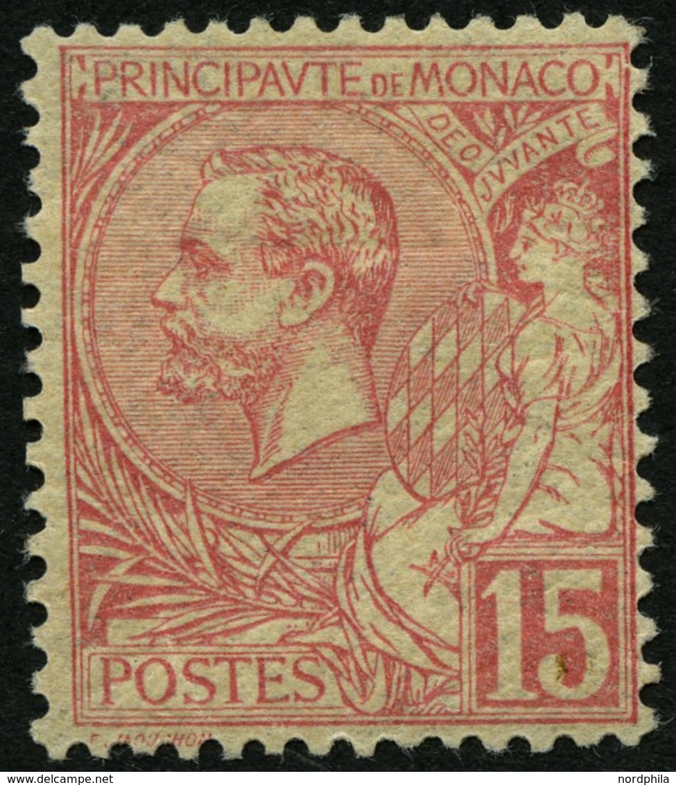 MONACO 15 *, 1891, 15 C. Karmin, Falzreste, Pracht, Mi. 200.- - Other & Unclassified
