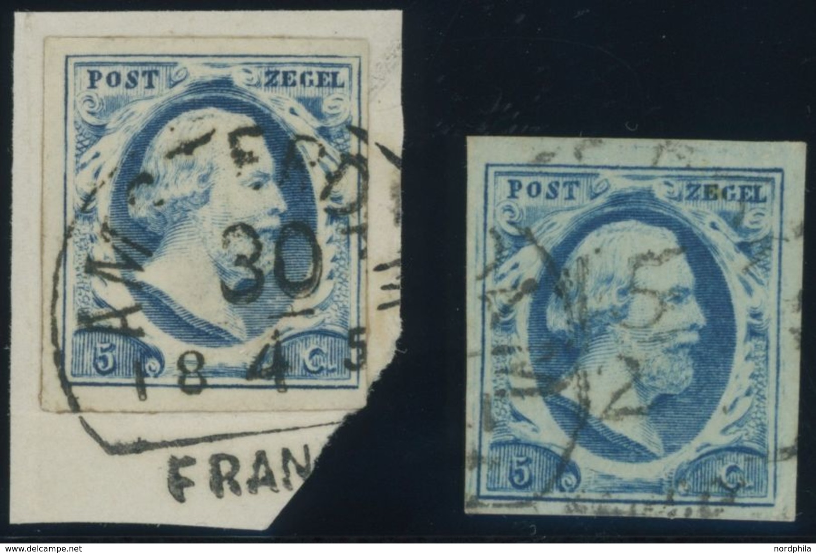 NIEDERLANDE 1 BrfStk,o , 1852, 5 C. Blau, 2 Kabinettwerte In Farbnuancen, Gepr. Dr. Louis - Andere & Zonder Classificatie