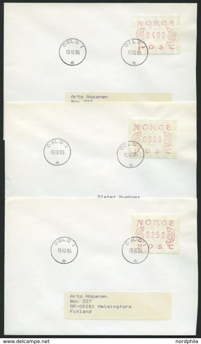 NORWEGEN A 2.2d S6 BRIEF, Automatenmarken: 1986, 250, 350 Und 400 Ø Rotlila, Breite Ziffern, Je Auf FDC, Pracht, Mi. 54. - Andere & Zonder Classificatie