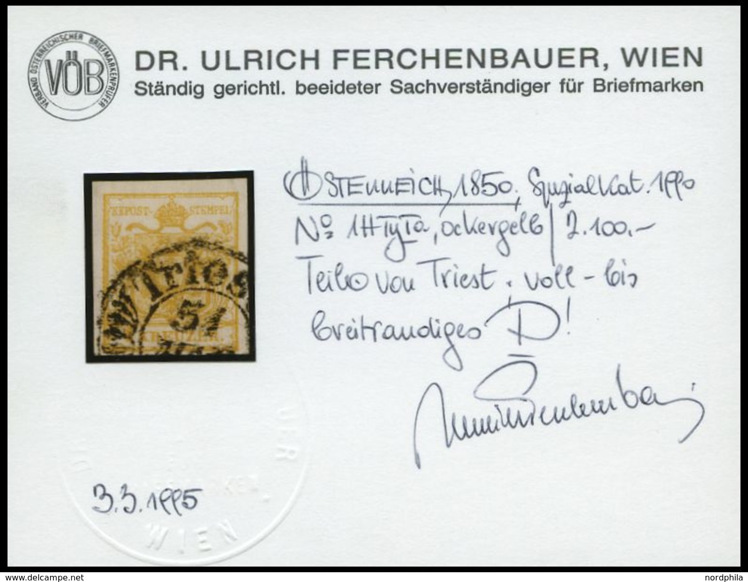 ÖSTERREICH 1Xa O, 1850, 1 Kr. Ockergelb, Handpapier, Type Ia, Stempel TRIEST, Pracht, Fotobefund Dr. Ferchenbauer - Used Stamps