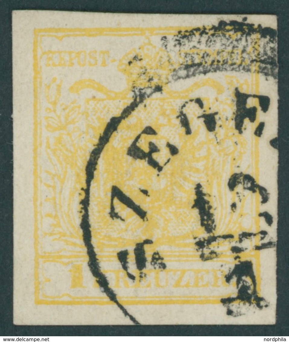 ÖSTERREICH BIS 1867 1Ya O, 1854, 1 Kr. Gelb, Maschinenpapier, Ungarischer Stempel SZEGEDIN, Pracht - Gebruikt