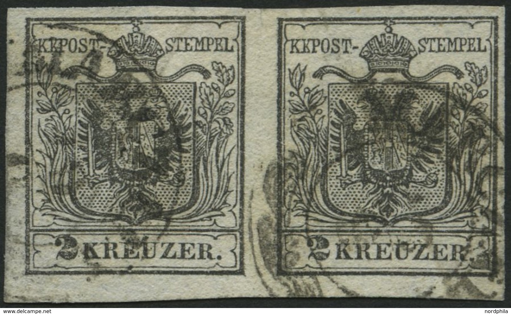 ÖSTERREICH 2Xa Paar O, 1850, 2 Kr. Schwarz, Handpapier, Type Ia, Im Waagerechten Paar, K2 MARCZALY, Pracht, Fotobefund D - Gebruikt