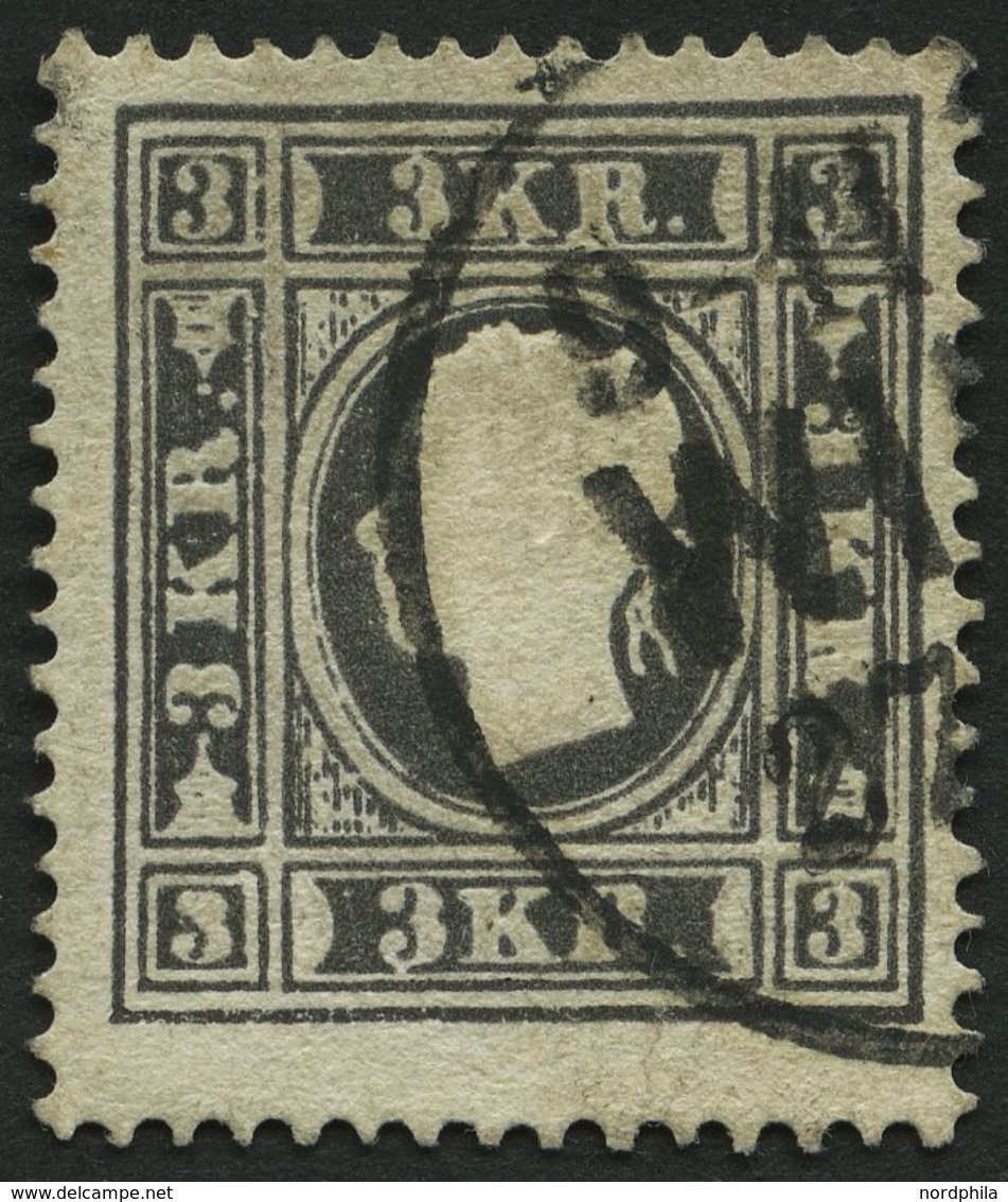 ÖSTERREICH 11IbPFI O, 1858, 3 Kr. Grauschwarz, Type Ib, Sog. Bulldoggenkopf, Pracht, Gepr. Dr. Ferchenbauer, Mi. 500.- - Gebraucht