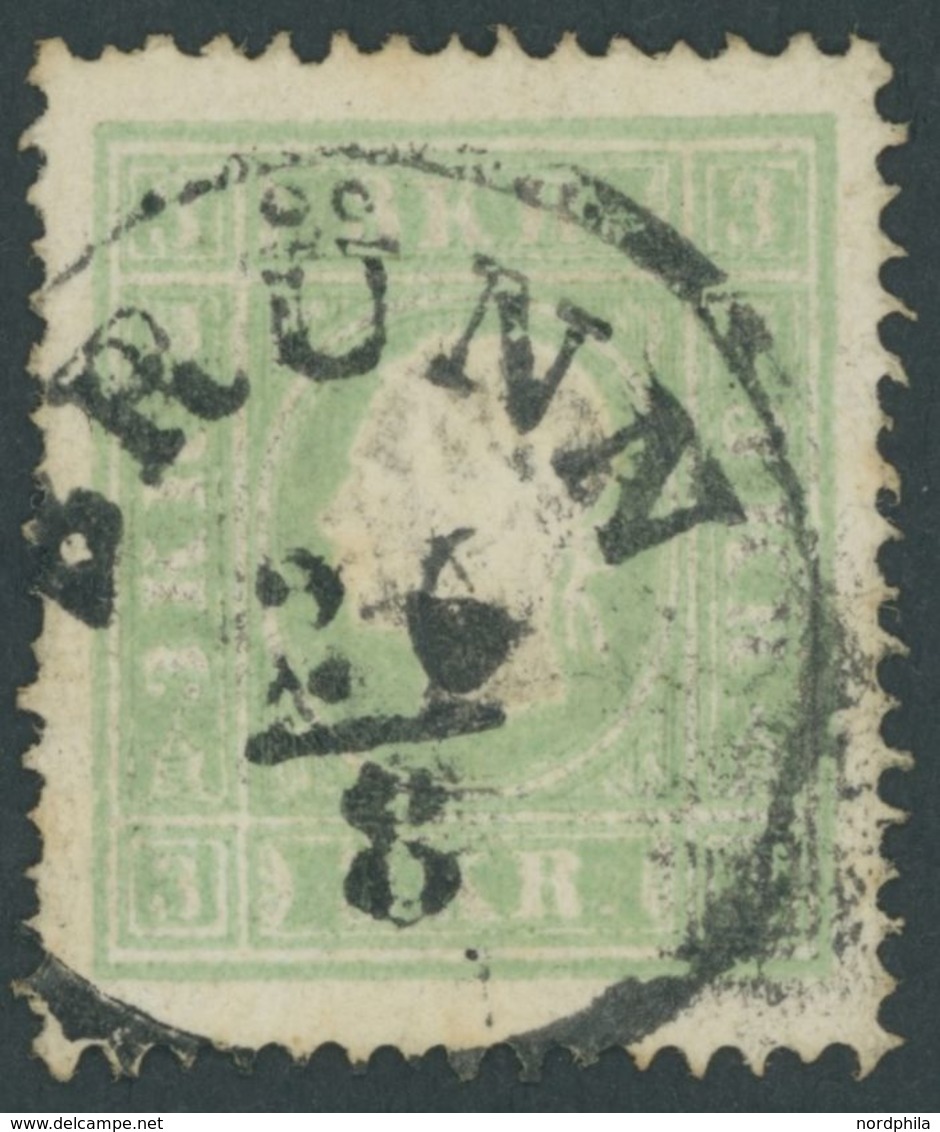 ÖSTERREICH BIS 1867 12a O, 1859, 3 Kr. Grün Auf Senkrecht Geriffeltem Papier!, K1 BRÜNN, Fotobefund Dr. Ferchenbauer - Used Stamps