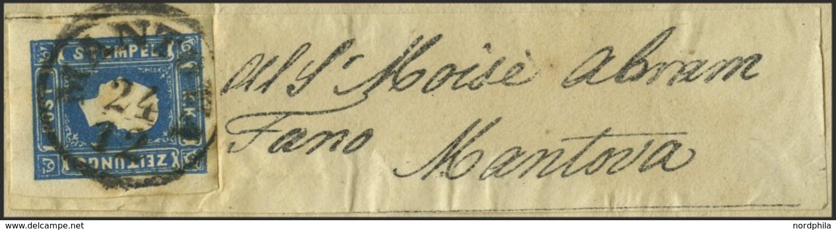 ÖSTERREICH 16a BRIEF, 1858, 1.05 Kr. Hellblau, Allseits Riesenrandiges Kabinettstück Mit Adresszettel Auf Vollständiger  - Oblitérés