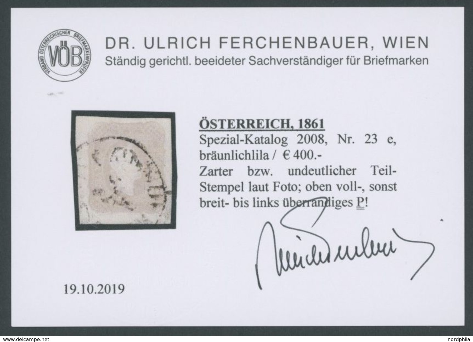 ÖSTERREICH BIS 1867 23e O, 1861, 1.05 Kr. Bräunlichlila, Pracht, Fotobefund Dr. Ferchenbauer, Mi. 350.- - Oblitérés