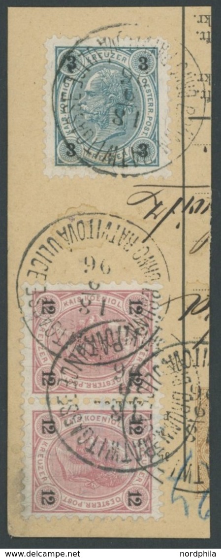 ÖSTERREICH 1867-1918 52,55 Paar BrfStk, 1890, 3 Kr. Dunkelgrünblau/schwarz Und 12 Kr. Helllilakarmin/schwarz (waagerecht - Oblitérés