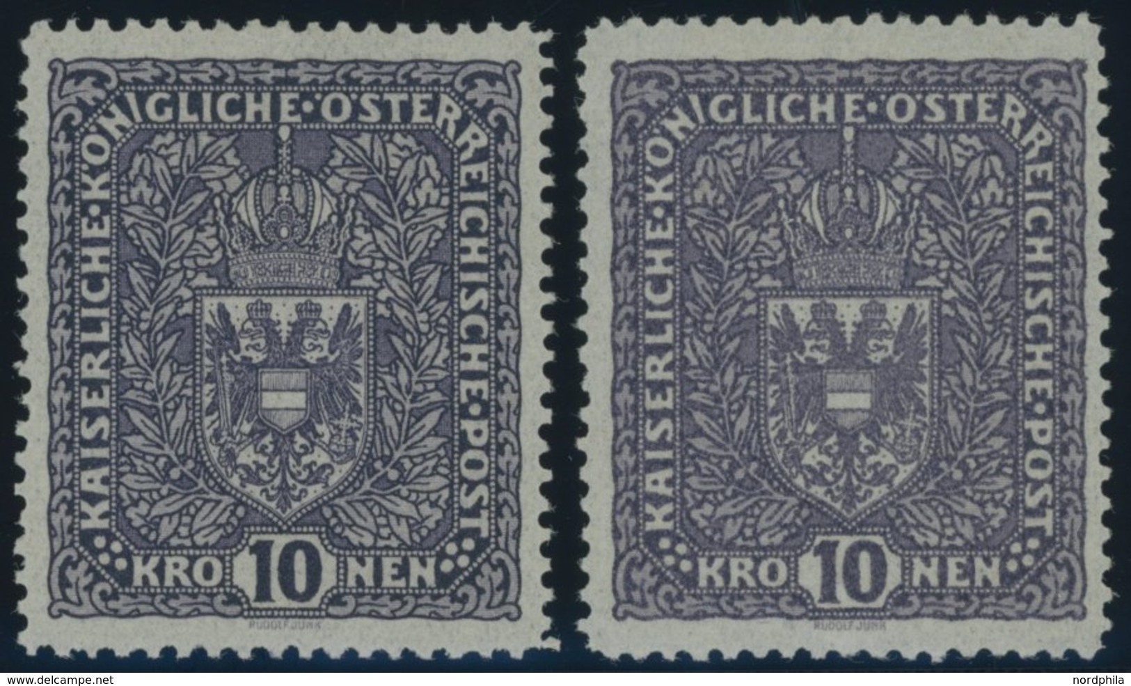 ÖSTERREICH 1867-1918 203Ia,b *, 1916, 10 Kr. Schwarzgrauviolett Und Schwarzbraunviolett, Falzrest, 2 Prachtwerte, Mi. 95 - Gebraucht