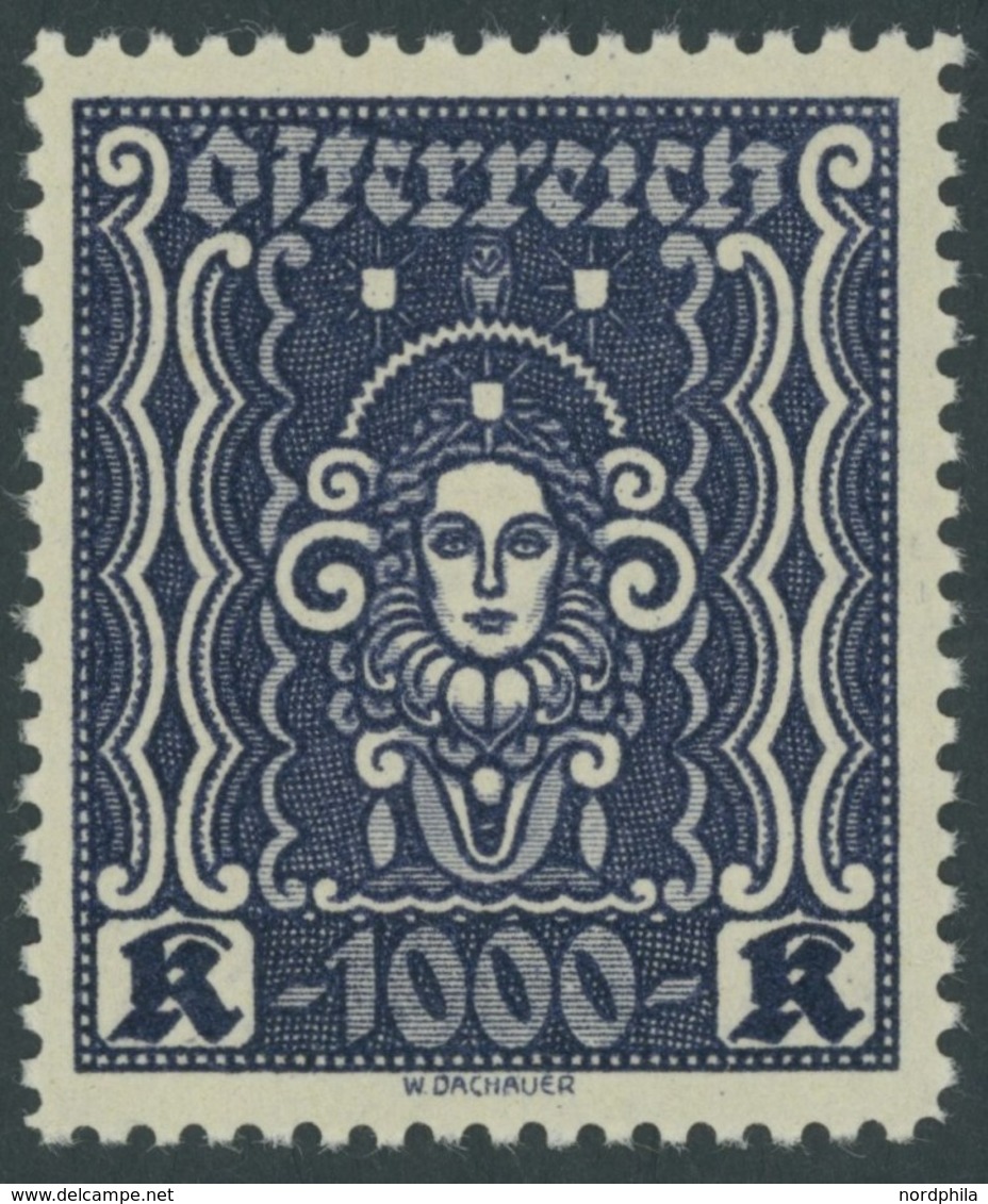 ÖSTERREICH 1918-1938 404B *, 1922, 1000 Kr. Schwarzblauviolett, Gezähnt L 111/2, Falzrest, Pracht, Mi. 290.- - Sonstige & Ohne Zuordnung