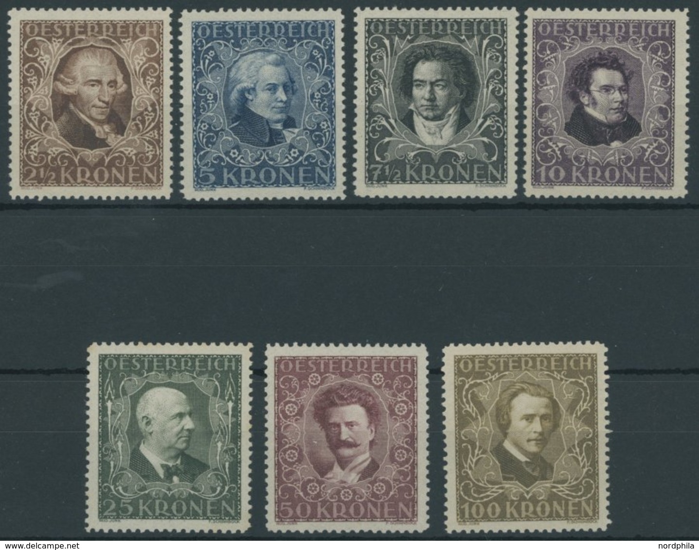 ÖSTERREICH 1918-1938 418-24A **, 1922, Komponisten Und Musiker, Gezähnt L 121/2, Postfrischer Prachtsatz (7 Werte), Mi.  - Otros & Sin Clasificación