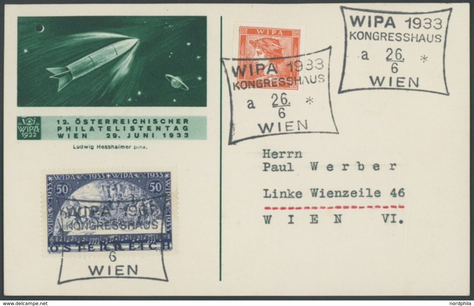 ÖSTERREICH 1918-1938 555A BRIEF, 1933, 50 G. WIPA, Gewöhnliches Papier, Mit Sonderstempel Und Vignette Auf Prachtkarte - Sonstige & Ohne Zuordnung