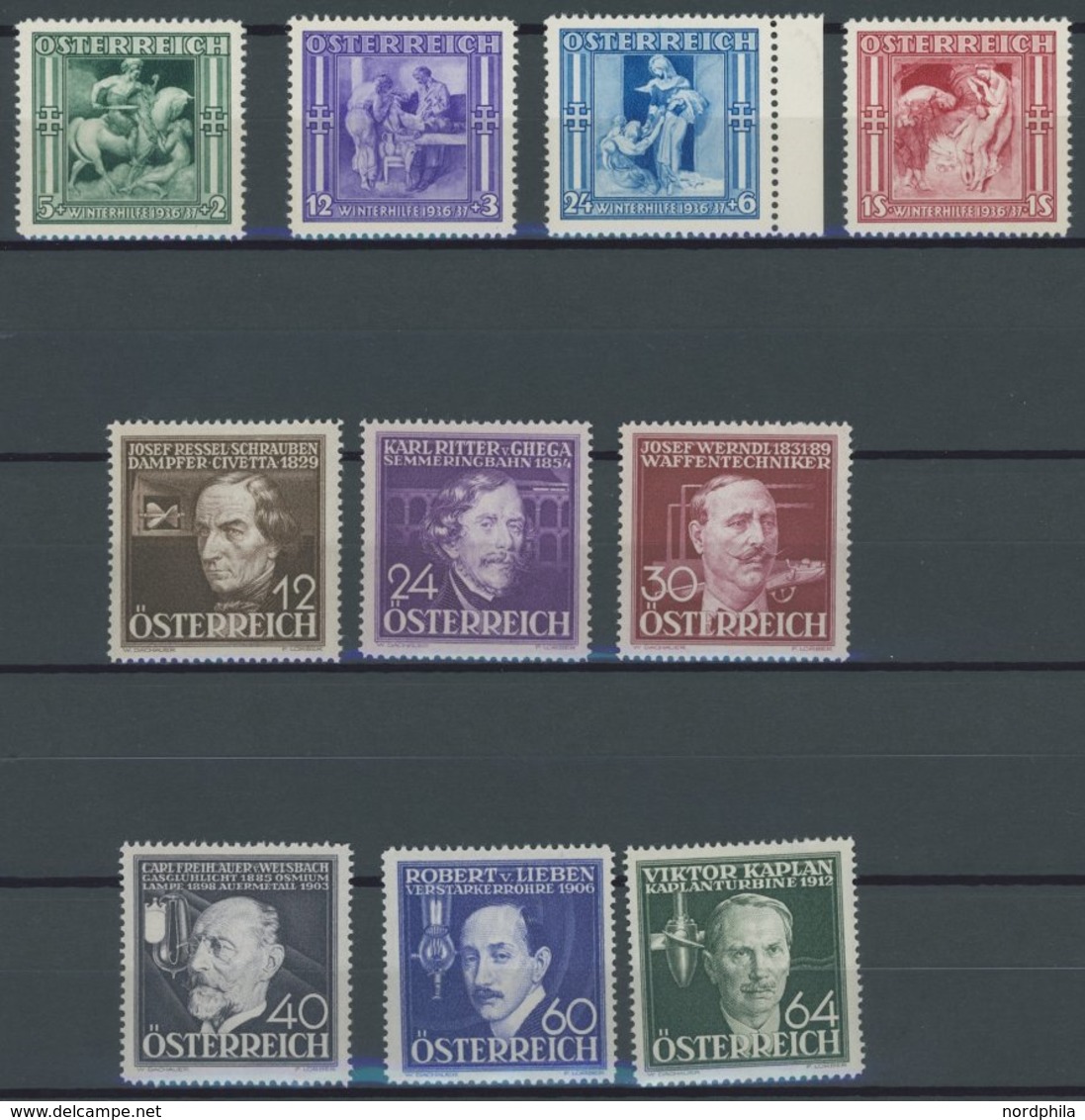 ÖSTERREICH 1918-1938 628-37 **, 1936, Winterhilfe III Und Erfinder, 2 Postfrische Prachtsätze, Mi. 78.- - Altri & Non Classificati