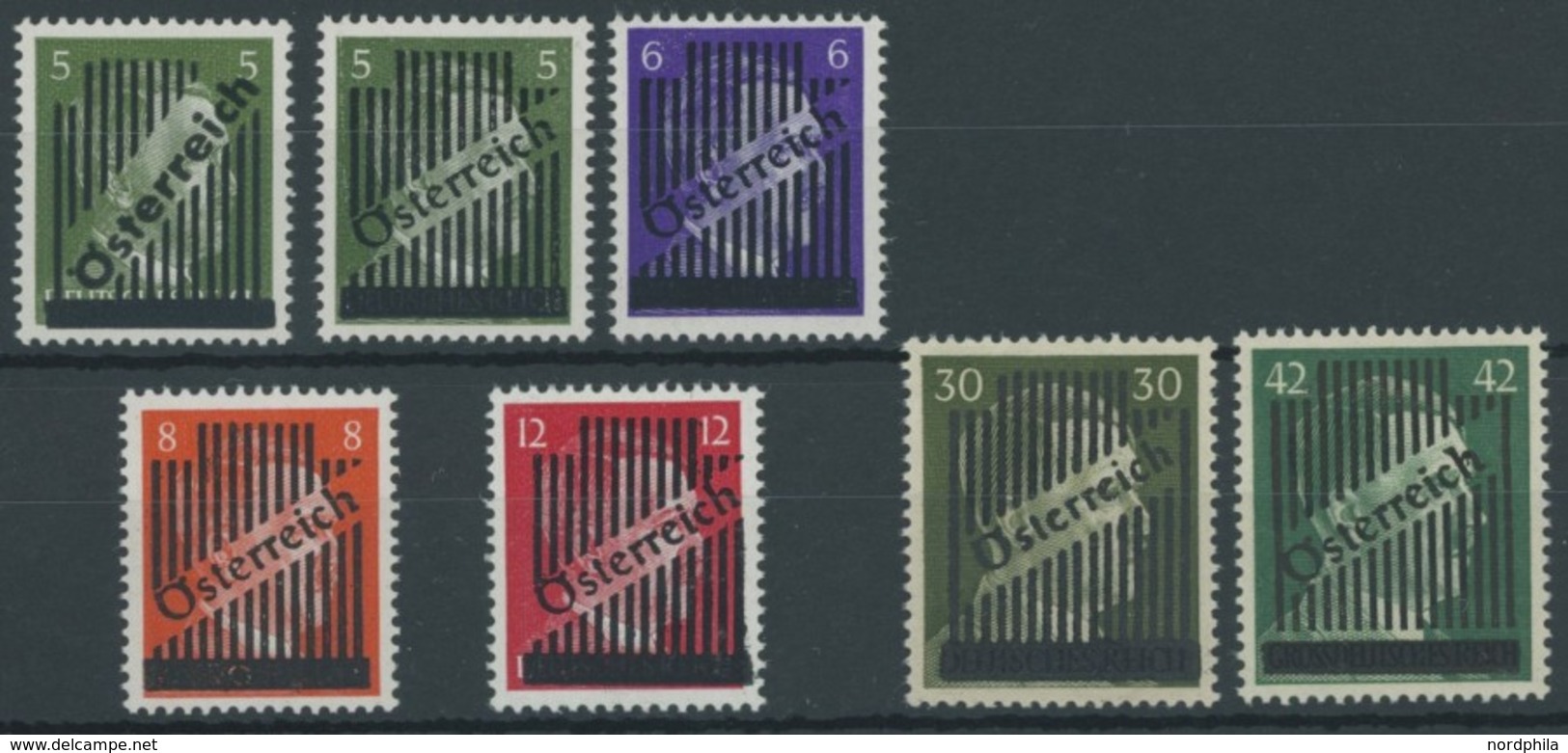 ÖSTERREICH 1945-1949 668-73 **, 1945, 5 - 42 Pf. Gitteraufdruck, 5 Pf. Beide Typen, Postfrischer Pachtsatz (7 Werte), Mi - Otros & Sin Clasificación