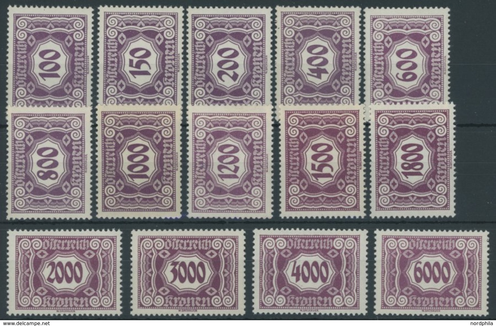 PORTOMARKEN P 118-31 **, 1922, 100 - 6000 Kr. Schwärzlichgraulila, Postfrischer Prachtsatz, Mi. 125.- - Taxe