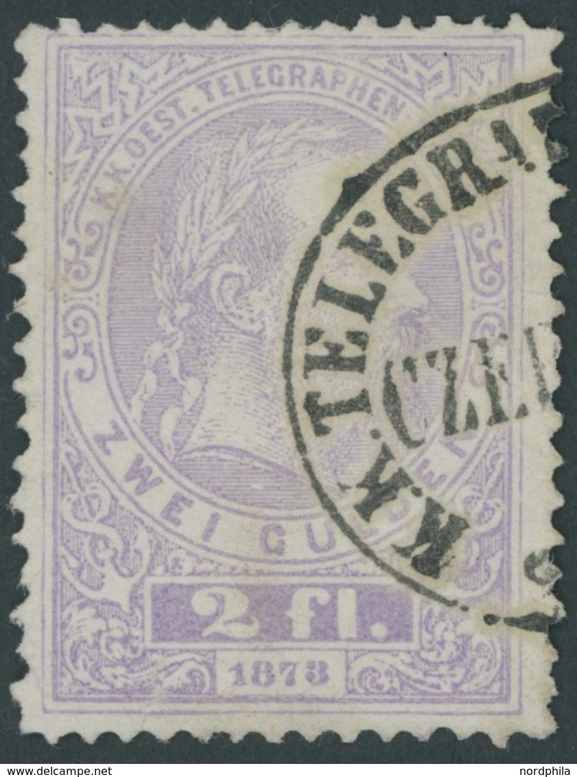 TELEGRAFENMARKEN T 9B O, 1873, 2 Fl. Violett, Gezähnt L 101/2:9, Leichter Rückseitiger Tintenspiegel, üblich Gezähnt Pra - Telegraaf