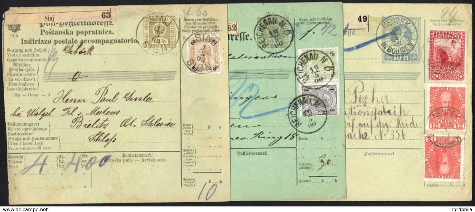 GANZSACHEN 1900-13, 6 Verschiedene Paketkarten Mit Zusatzfrankaturen, Feinst/Pracht - Other & Unclassified
