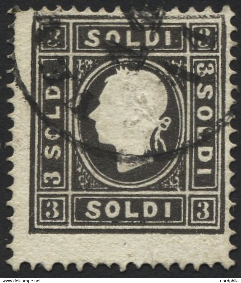 LOMBARDEI UND VENETIEN 7IIa O, 1859, 3 So. Schwarz, Type II, Pracht, Mi. 120.- - Lombardy-Venetia