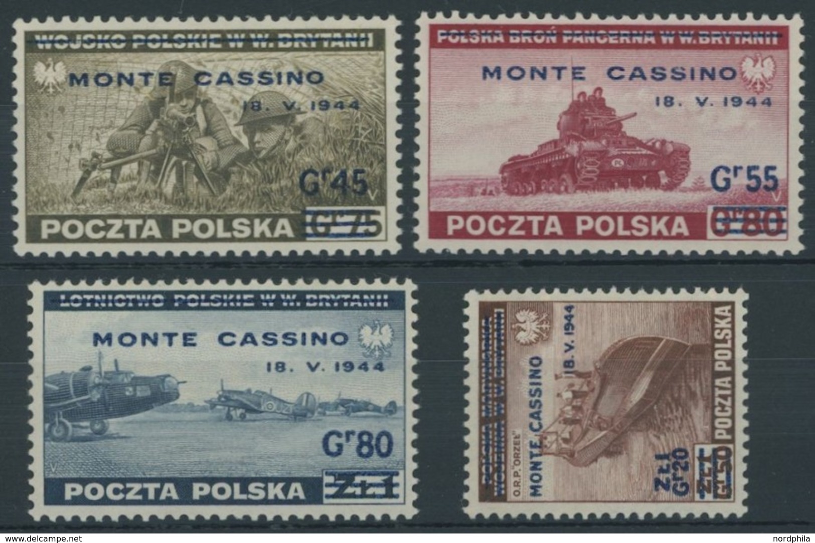 POLEN 376-79 **, 1944, Monte Cassino, Postfrischer Prachtsatz, Mi. 80.- - Autres & Non Classés