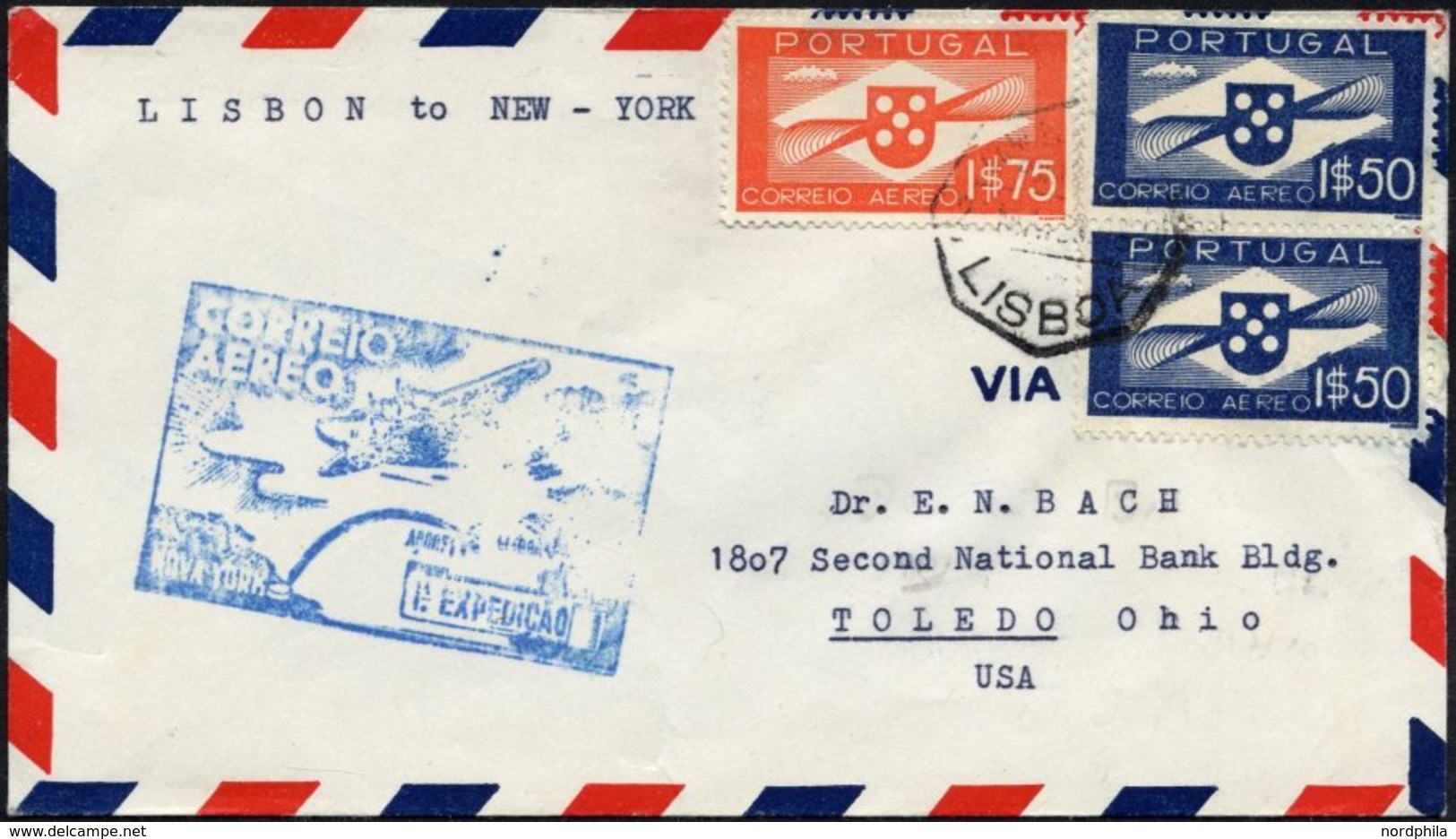 PORTUGAL 591/2 BRIEF, 25.5.35, PAA Erstflug Per Yankee-Clipper LISSABON-NEW YORK, Pracht, Müller 20 - Gebruikt