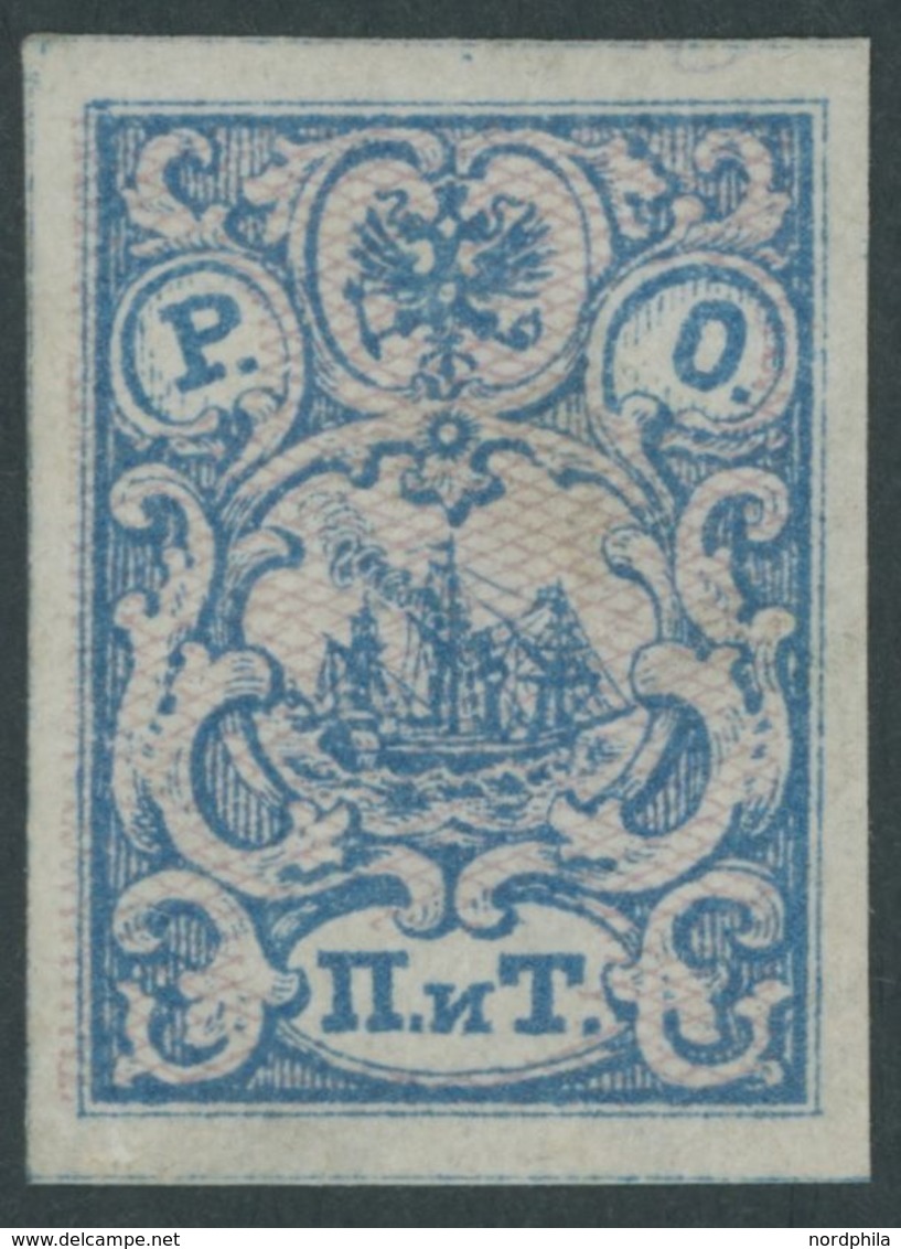 POST IN DER LEVANTE 4II *, 1866, 2 Pia. Blau/rosa Genetzt, Ohne Senkrechte Schraffur, Falzreste, Pracht, Mi. 150.- - Levant