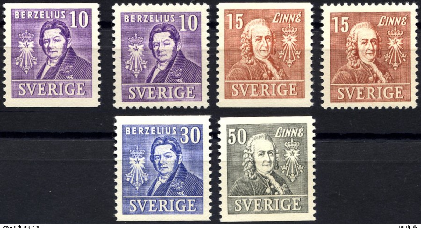 SCHWEDEN 272-75A/B **, 1939, 200 Jahre Akademie Der Wissenschaften, Zweiseitig Und Vierseitig Gezähnt, Prachtsatz (6 Wer - Oblitérés