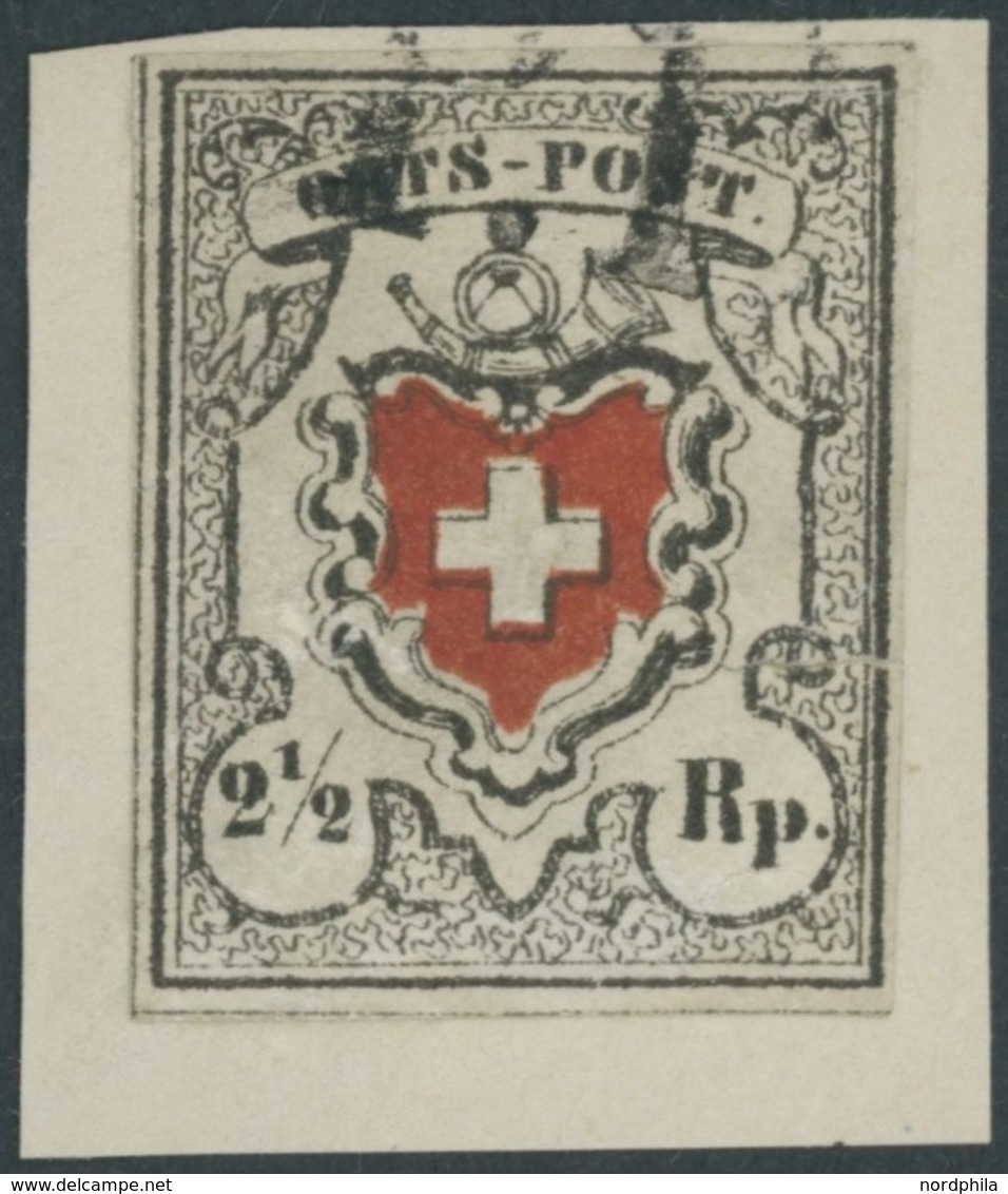 SCHWEIZ BUNDESPOST 5I BrfStk, 1850, 21/2 Rp. Ortspost, Mit Kreuzeinfassung, Type 28, Verklebte Risse, Fein, Mi. (1500.-) - Otros & Sin Clasificación