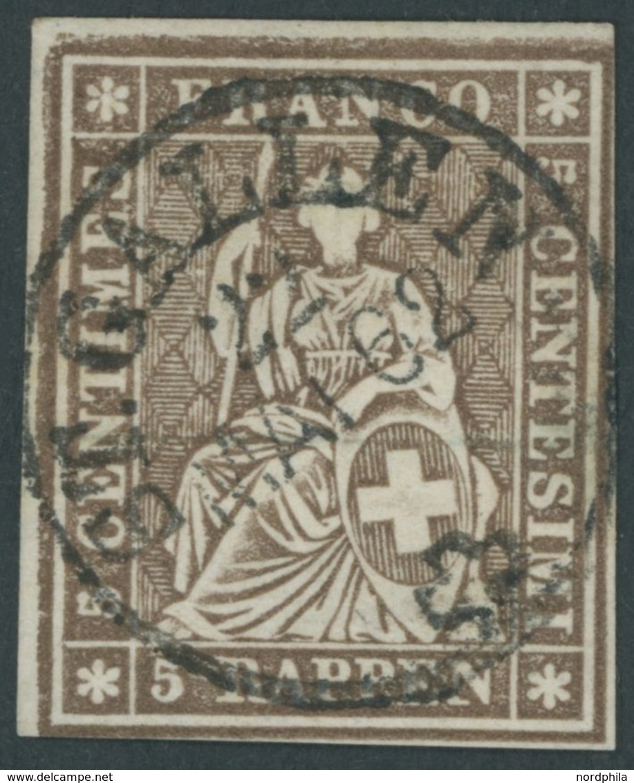 SCHWEIZ BUNDESPOST 13IIBym O, 1858, 5 Rp. Graubraun, Berner Druck III, (Zst. 22G), Zentrischer K1 ST. GALLEN, Voll-breit - Sonstige & Ohne Zuordnung