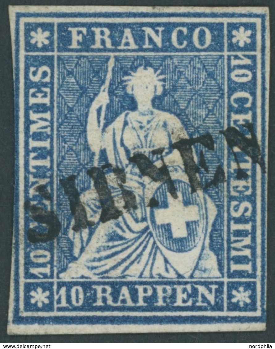 SCHWEIZ BUNDESPOST 14IIBym O, 1859, 10 Rp. Lebhaftblau, Berner Druck III, (Zst. 23G), L1 SIBNEN, Pracht - Other & Unclassified