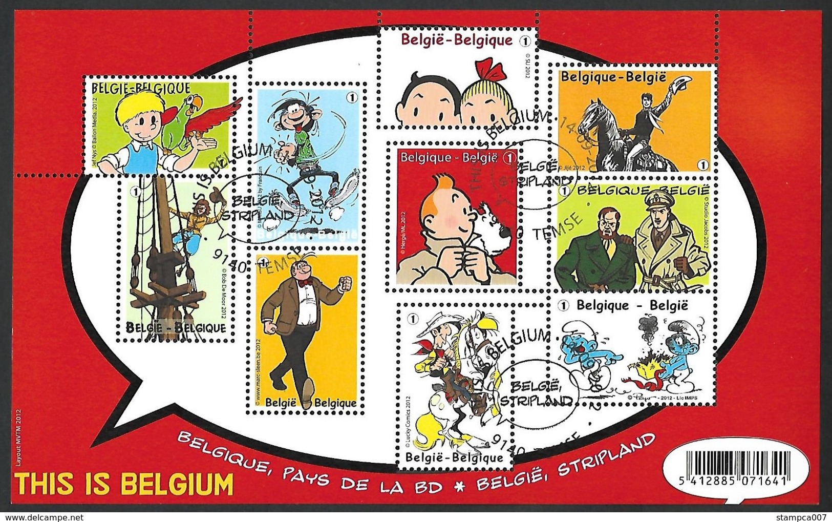 OCB Nr 4258/67  BL201 Bloc 201 Strip BD Comic Tintin Kuifje Schtroumpf Smurf Jommeke Nero Blake & Mortimer ..Temse - Used Stamps