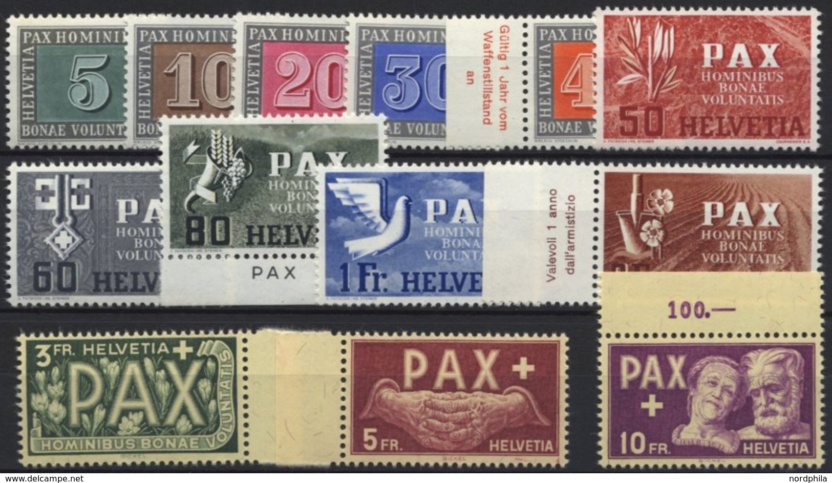 SCHWEIZ BUNDESPOST 447-59 **, 1945, PAX, Prachtsatz, Mi. 500.- - Other & Unclassified