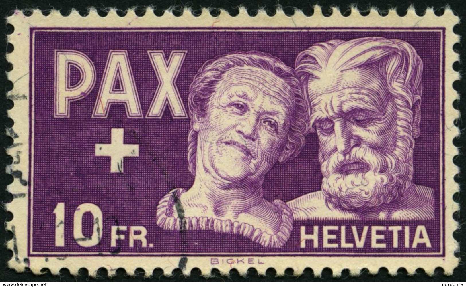 SCHWEIZ BUNDESPOST 459 O, 1945, 10 Fr. PAX, Pracht, Mi. 150.- - Autres & Non Classés