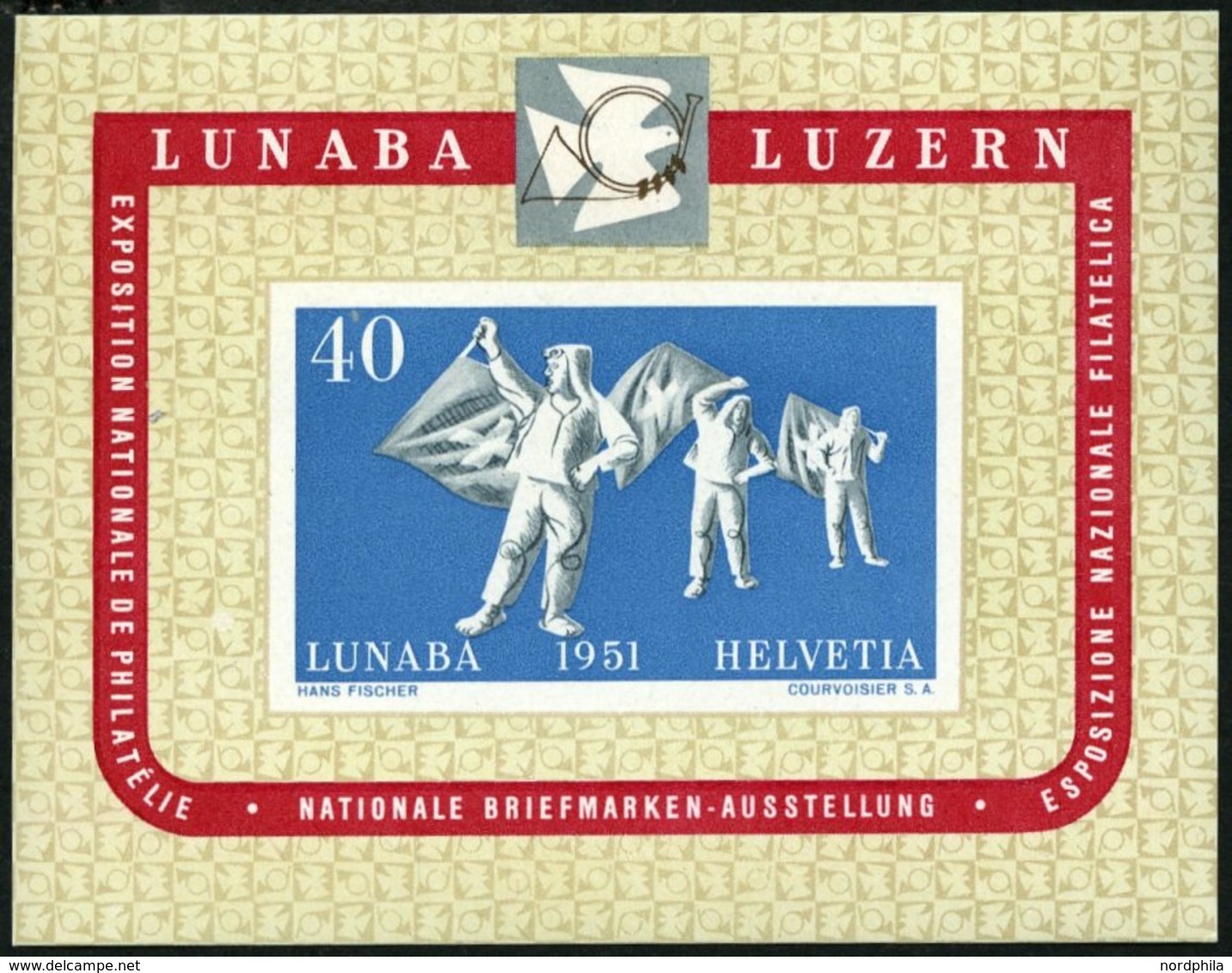 SCHWEIZ BUNDESPOST Bl. 14 *, 1951, Block LUNABA, Falzrest Im Rand, Pracht - Sonstige & Ohne Zuordnung